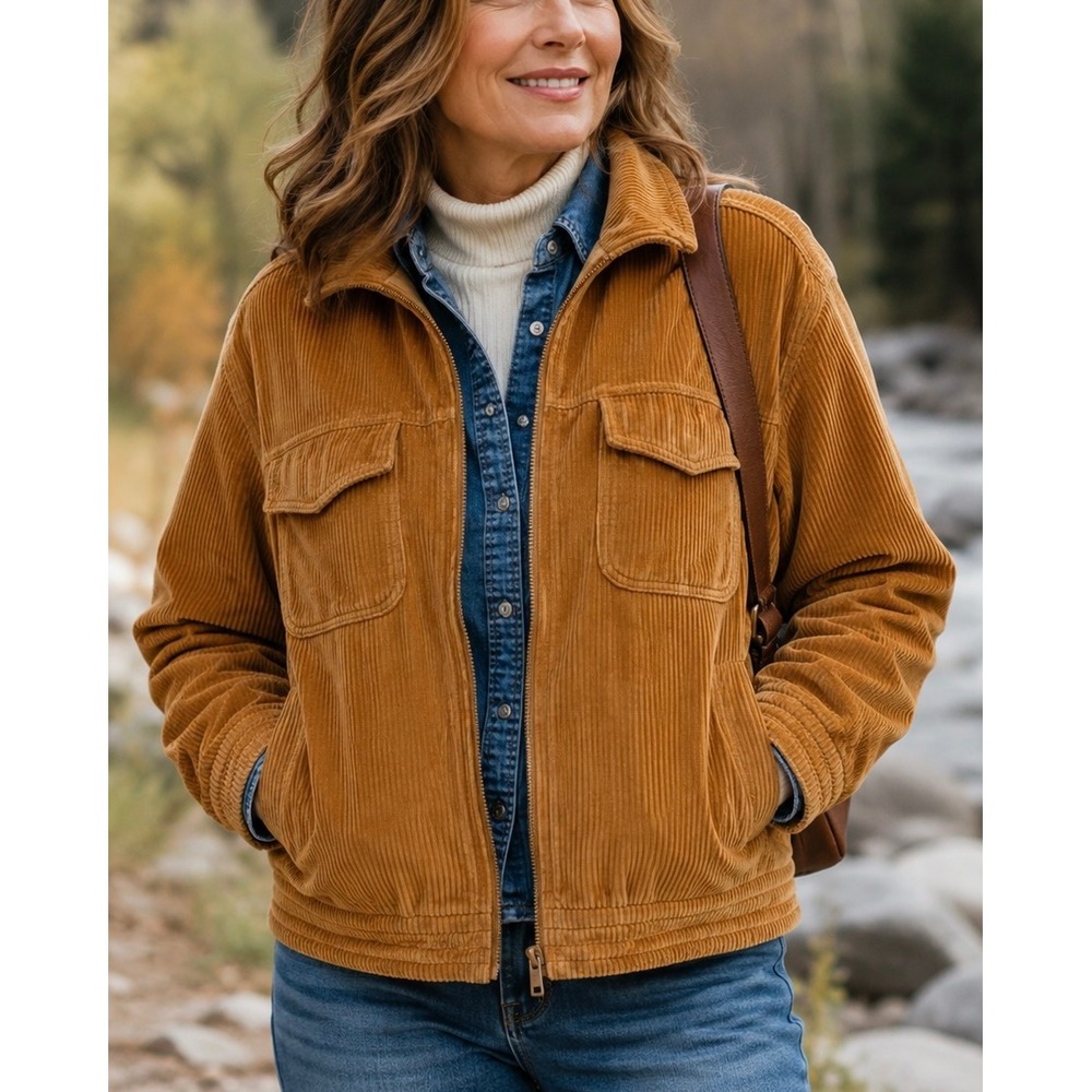 Rae Mode Corduroy Jacket Khaki Gold XL Full Zip Crop Utility Core Casual Camel